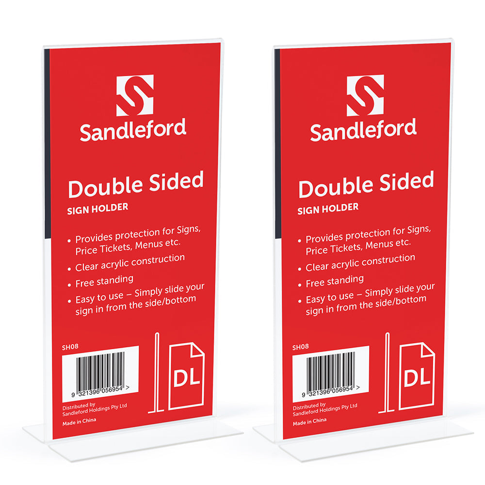 Sandleford 22cm Double-Sided T-Shape Sign/Menu Holder Portrait Acrylic Stand (2 Pack)