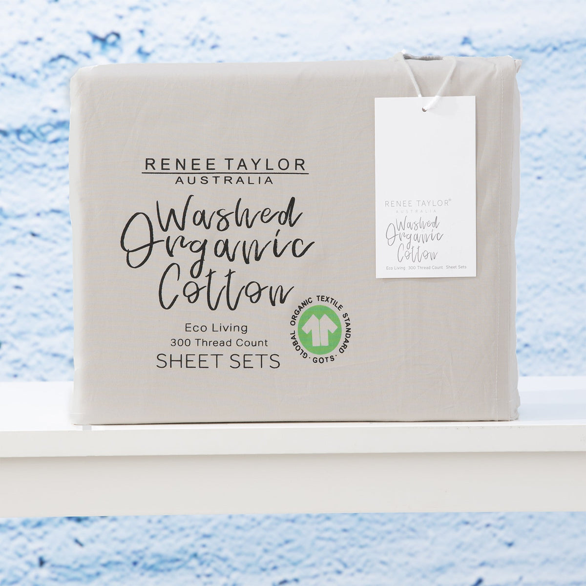 Renee Taylor Split King Sheet/Pillowcases 300TC Organic Cotton Bedding Moonbeam — image 2
