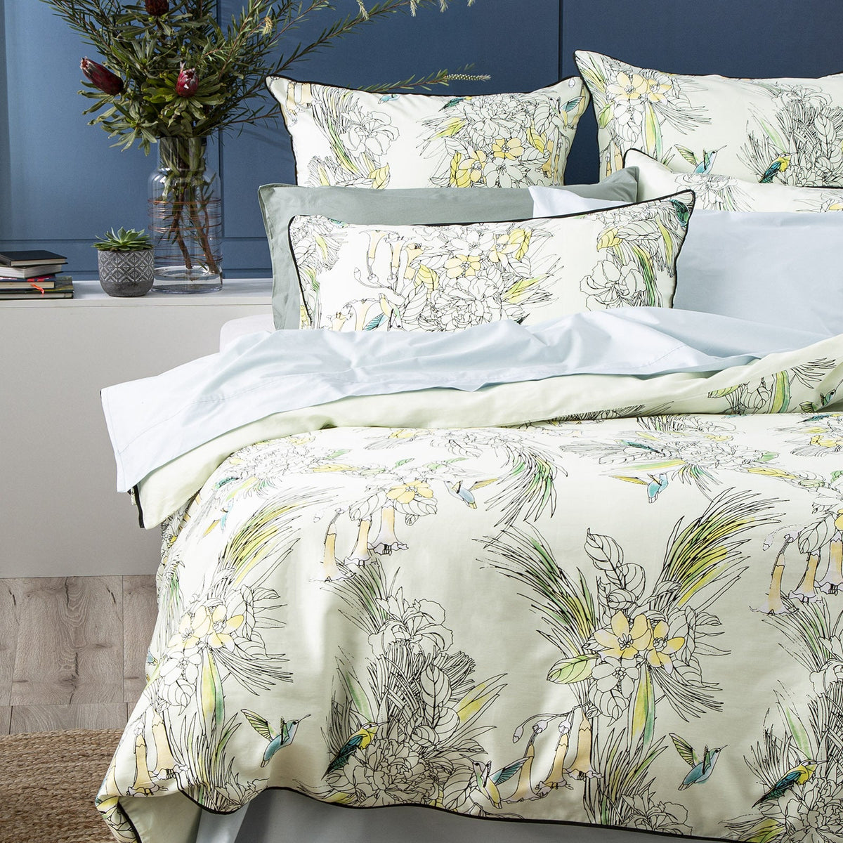 Renee Taylor 65cm Euro Pillowcase 300TC Cotton Pillow Cover Bedding Botanica — image 3