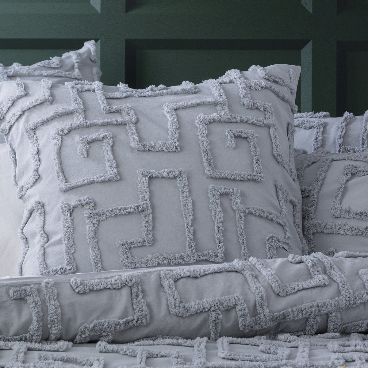 Renee Taylor Riley 65cm Pillowcase VIN Washed Cotton Chenille Tufted Euro Silver — image 3