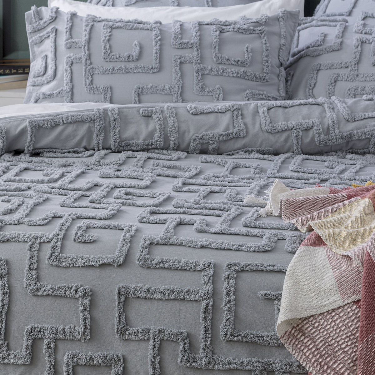 Renee Taylor Riley 65cm Pillowcase VIN Washed Cotton Chenille Tufted Euro Silver — image 2