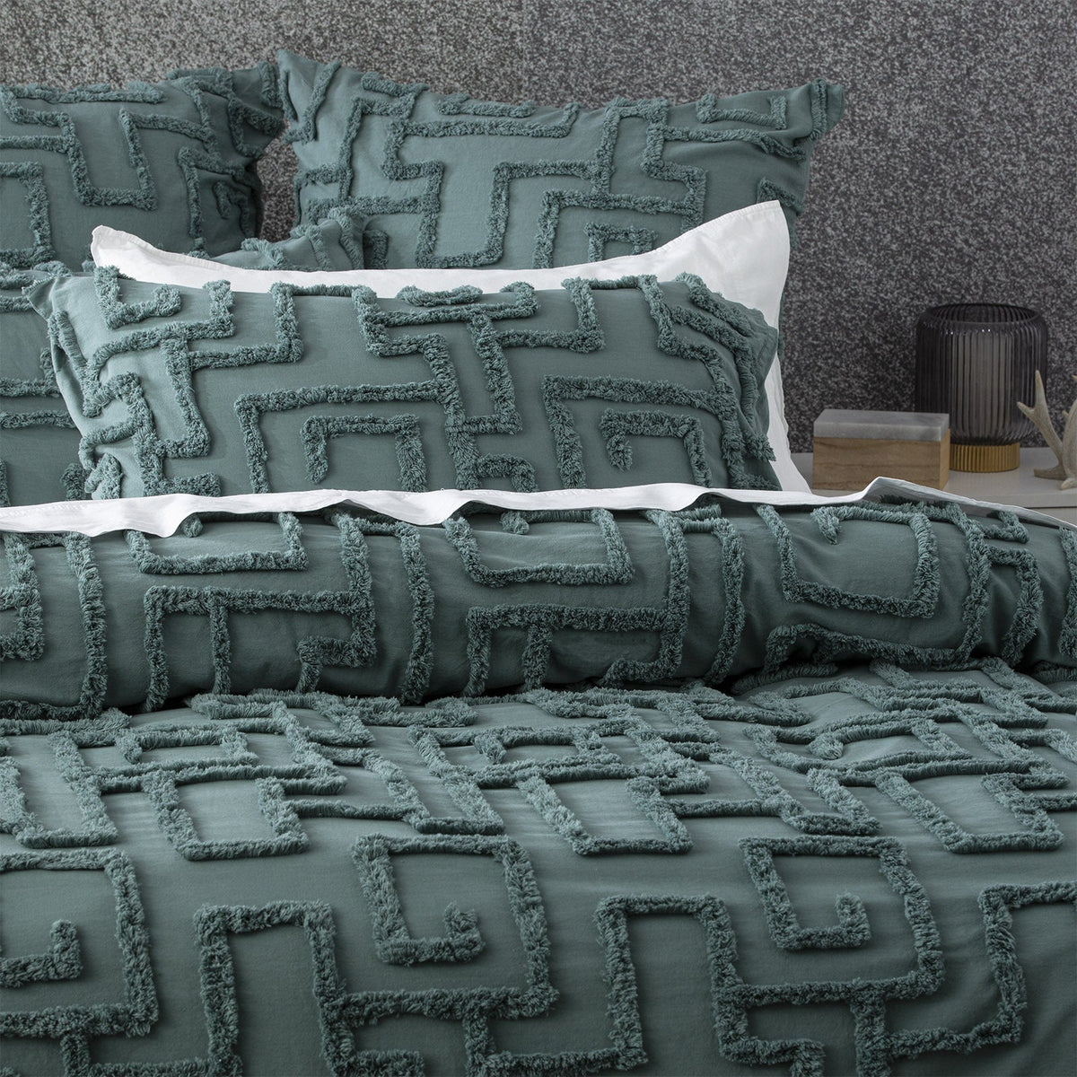 Renee Taylor Riley 65cm Pillowcase VT Washed Cotton Chenille Tufted Euro Mineral — image 2