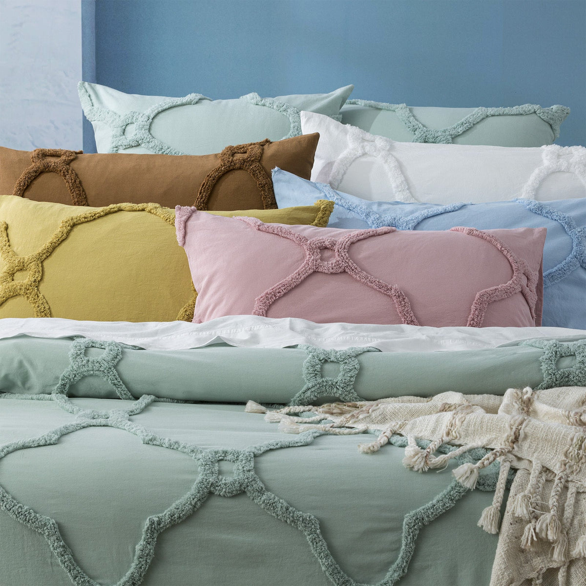 Renee Taylor Moroccan Pillowcase Chenille VT Washed Tufted European Cotton White — image 4