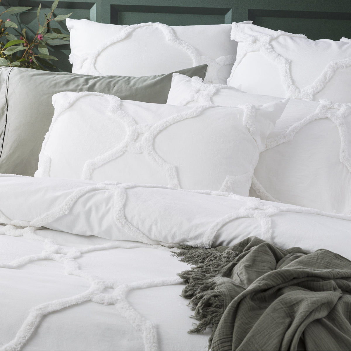 Renee Taylor Moroccan Pillowcase Chenille VT Washed Tufted European Cotton White — image 2