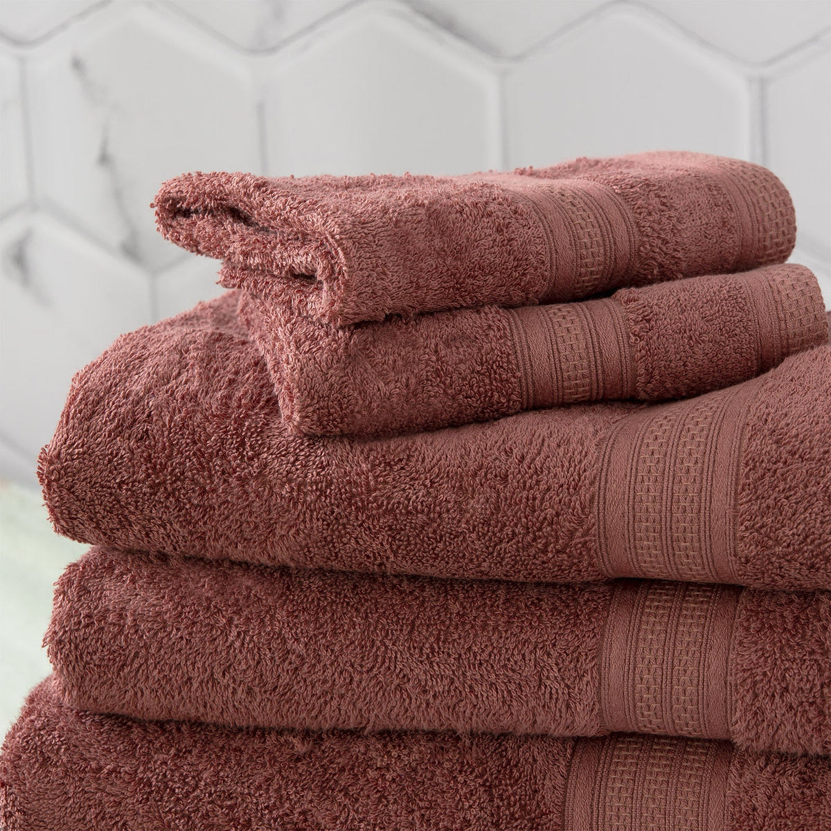Renee Taylor Stella Hand/Bath Towel/Mat Set Soft Bamboo Cotton 650 GSM Brick (5 Pieces) — image 2