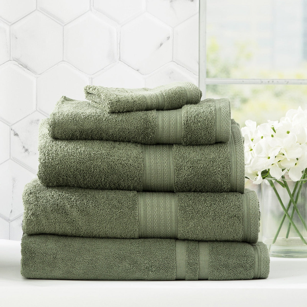 Renee Taylor Stella Bath Towel/Mat Set Soft Bamboo Cotton 650 GSM (5 Pieces) — Jade