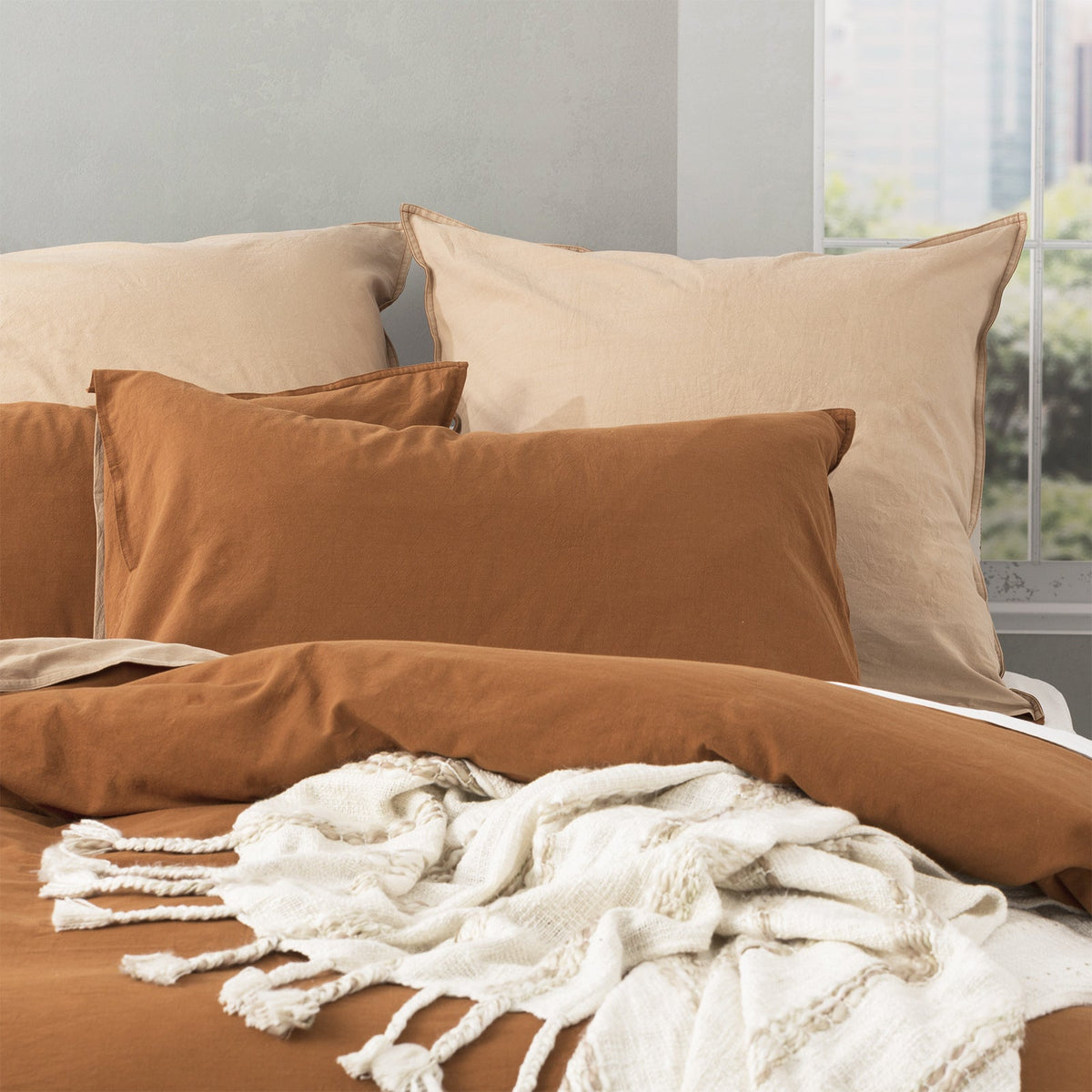 Renee Taylor Essentials King Bed Quilt Cover VINT Stone Washed Reversible Wood — image 2