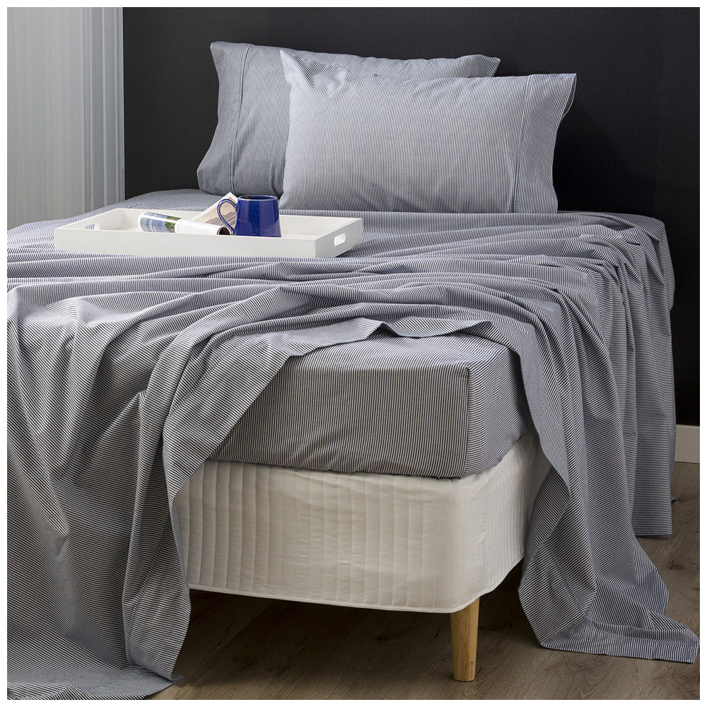 Park Avenue Flannelette Fitted Sheet Set 175 GSM Egyptian Cotton Striped — Single
