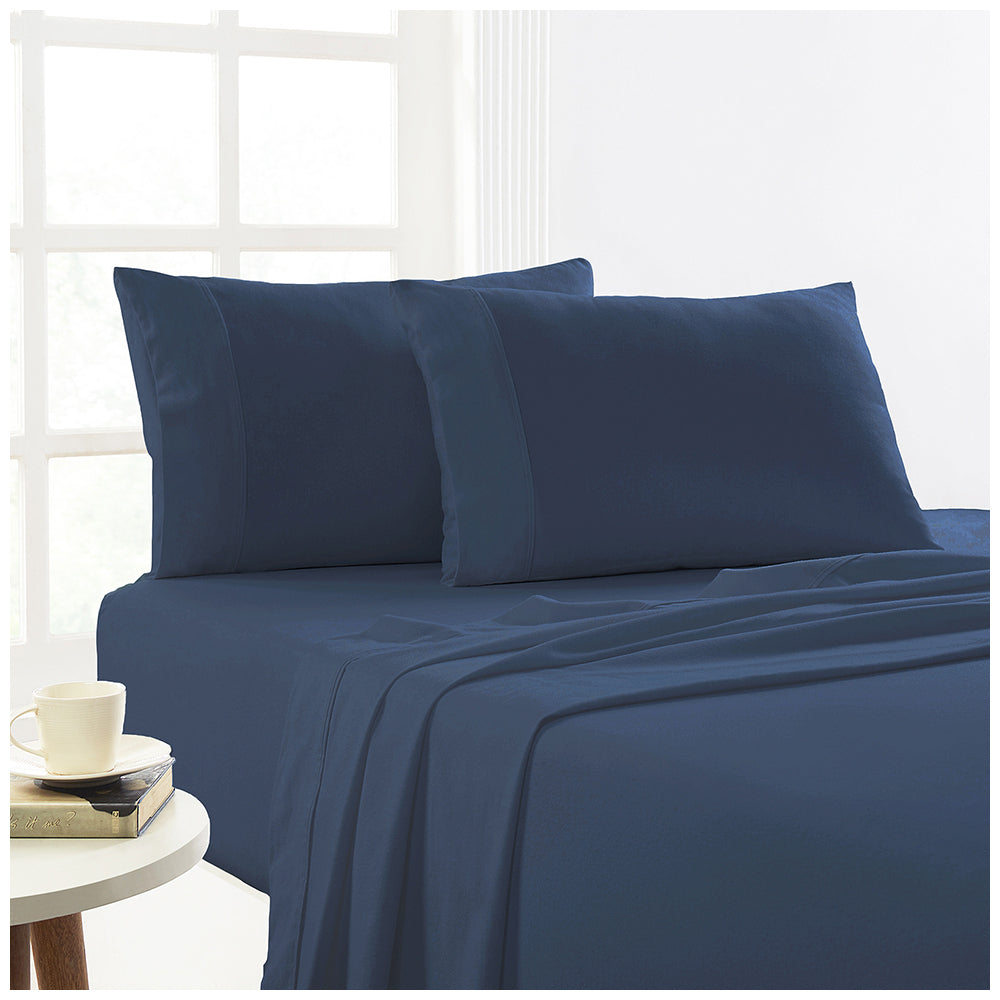 Park Avenue King Single Bed Flannelette Fitted Sheet Set 175GSM Egypt Cotton Ink