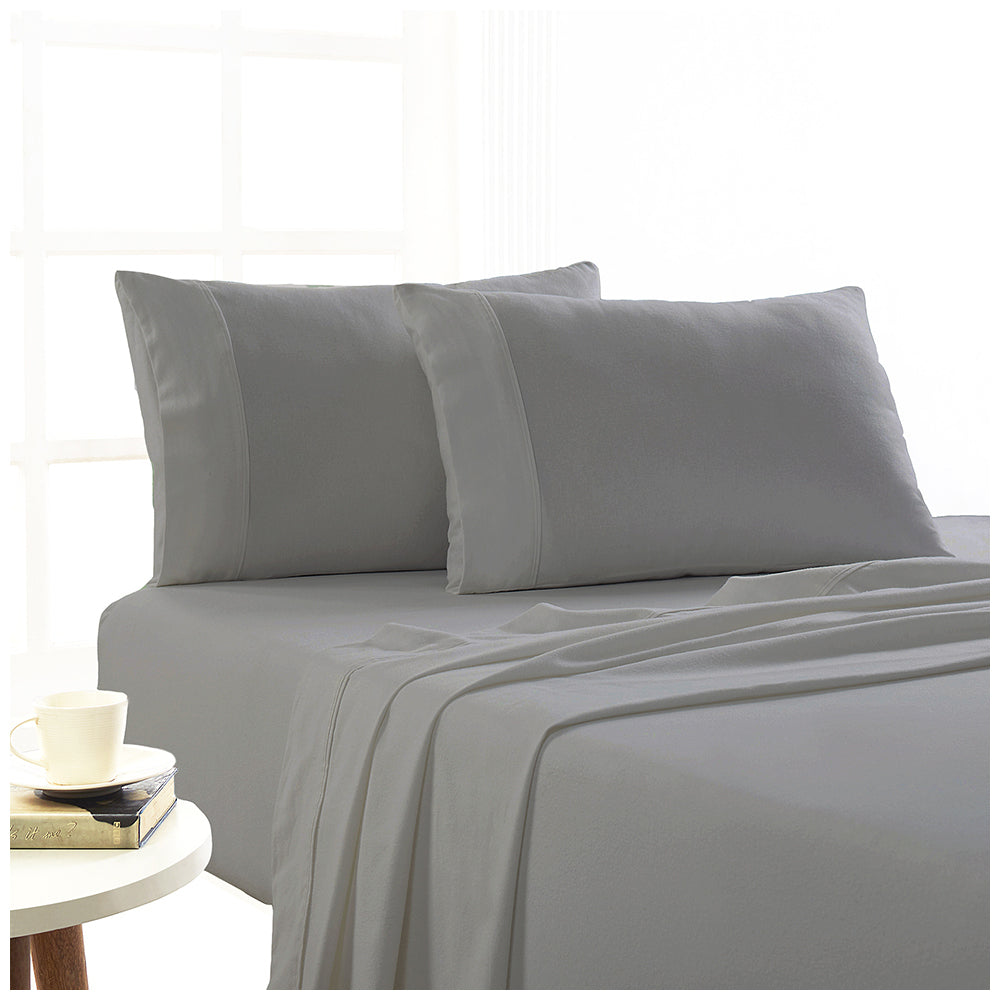Park Avenue Double Bed Flannelette Fitted Sheet Set 175GSM Egyptian Cotton Ash
