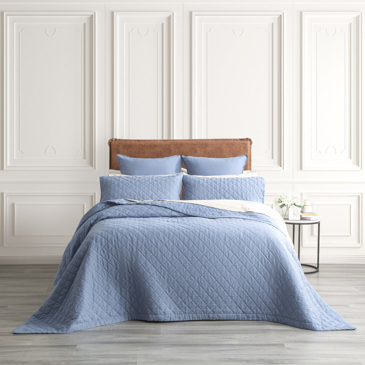 Renee Taylor Cavallo Queen/King French Linen Quilted Coverlet/Pillow Sham Denim