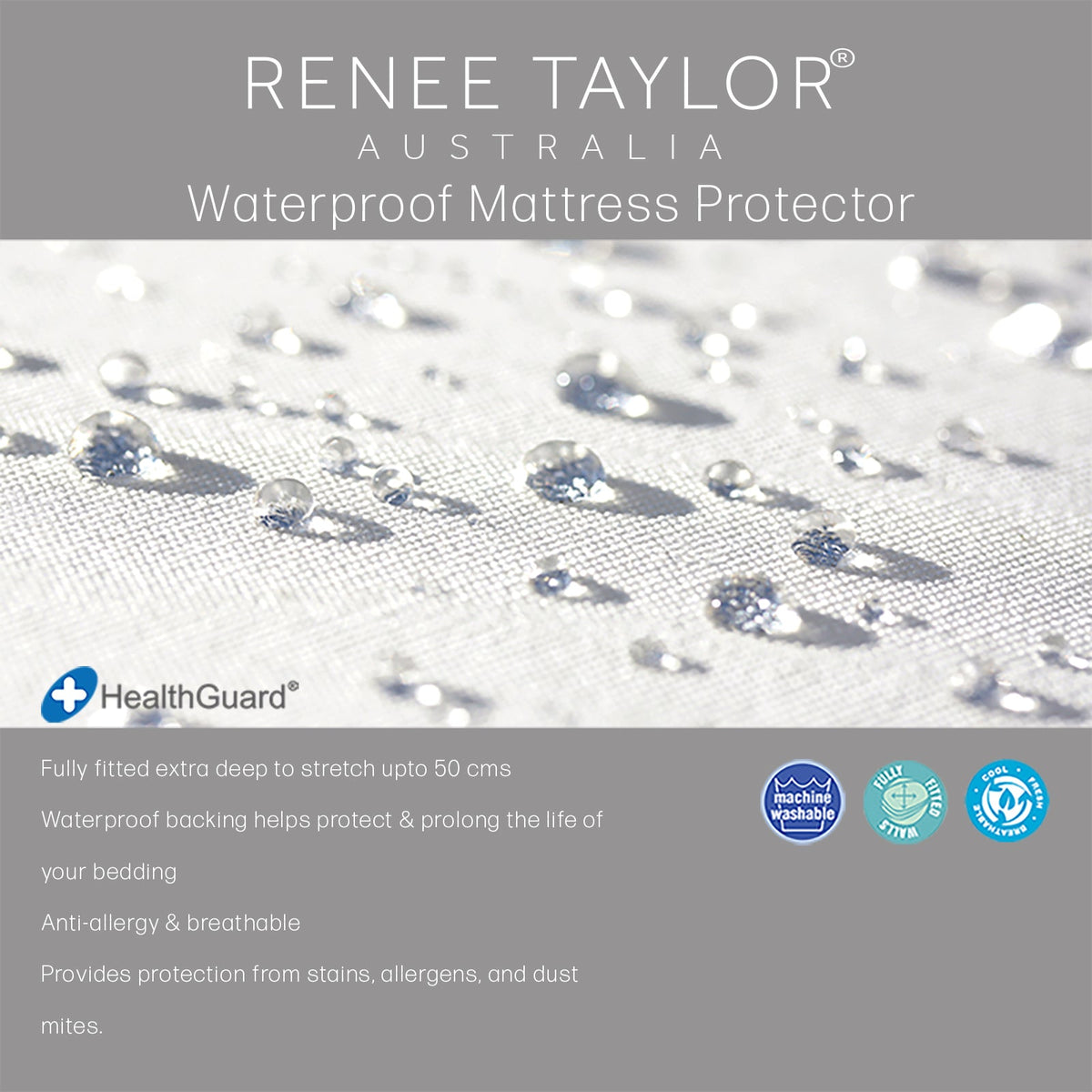 Renee Taylor Super King Bed Premium Waterproof Mattress Protector Cover White — image 2