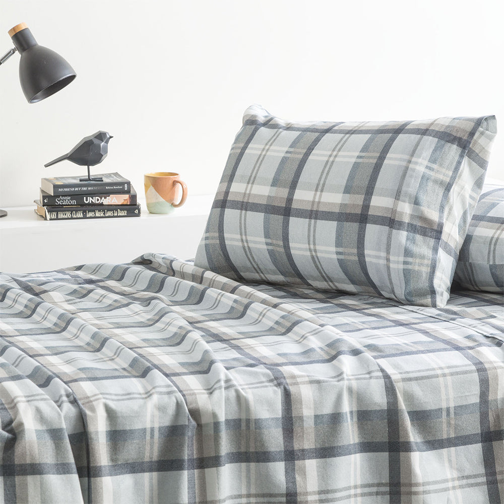 Park Avenue 175GSM Cotton Flannelette King Bed Fitted Sheet Set Heathered Plaid — image 2