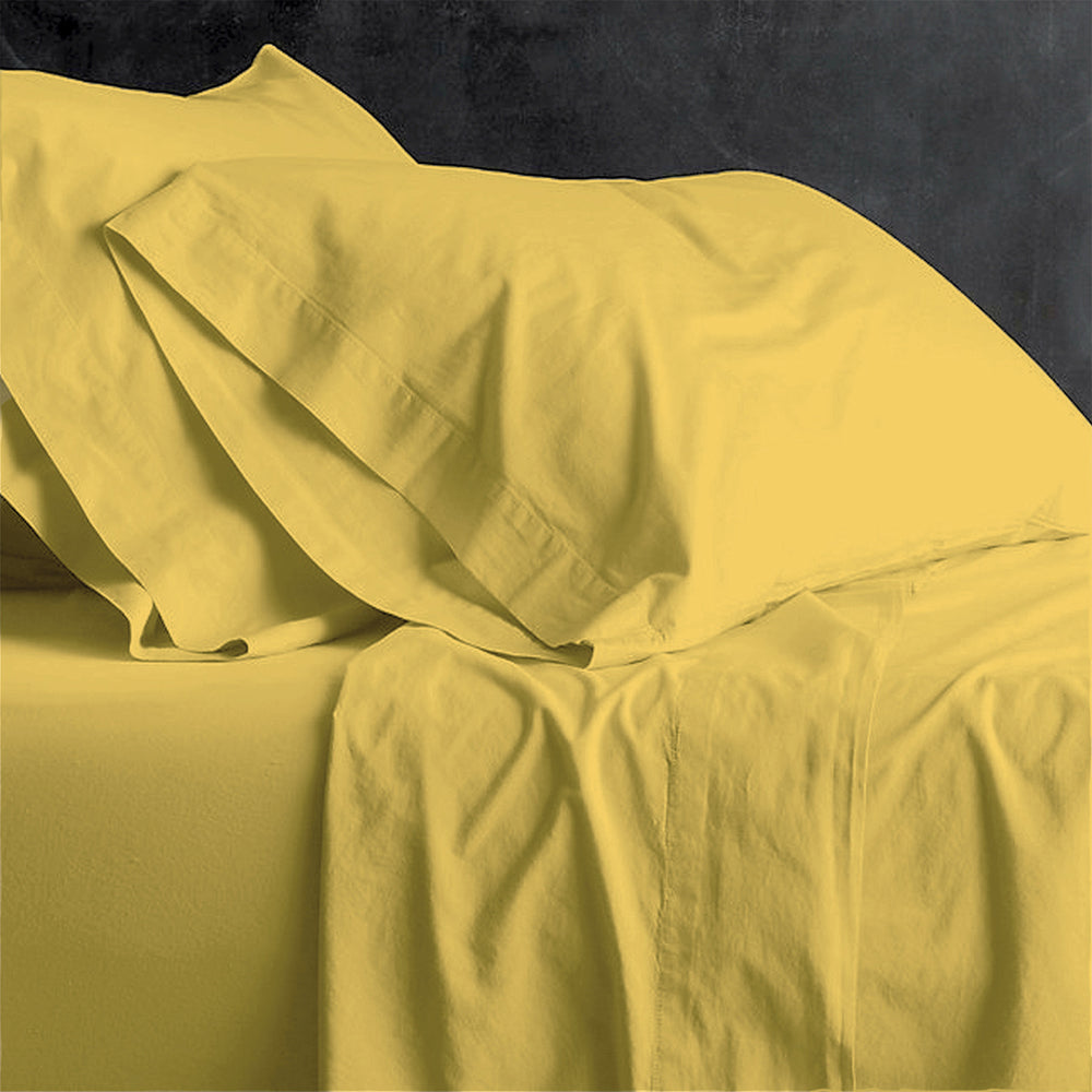 Park Avenue European Double Cotton Sheet Set Vintage Washed Misted Yellow (2 Pack)