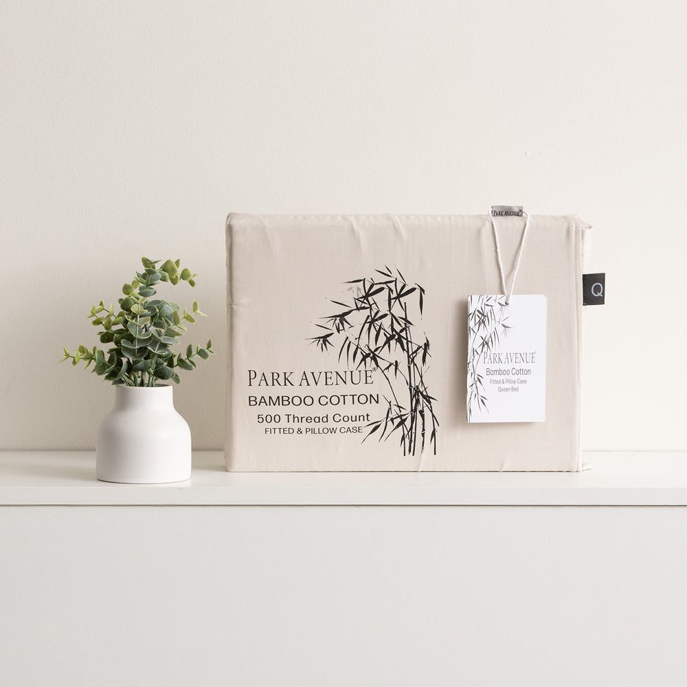 Park Avenue Long Single 500TC Bamboo Cotton Sheet w/ 2x Pillowcases Set Dove — image 3