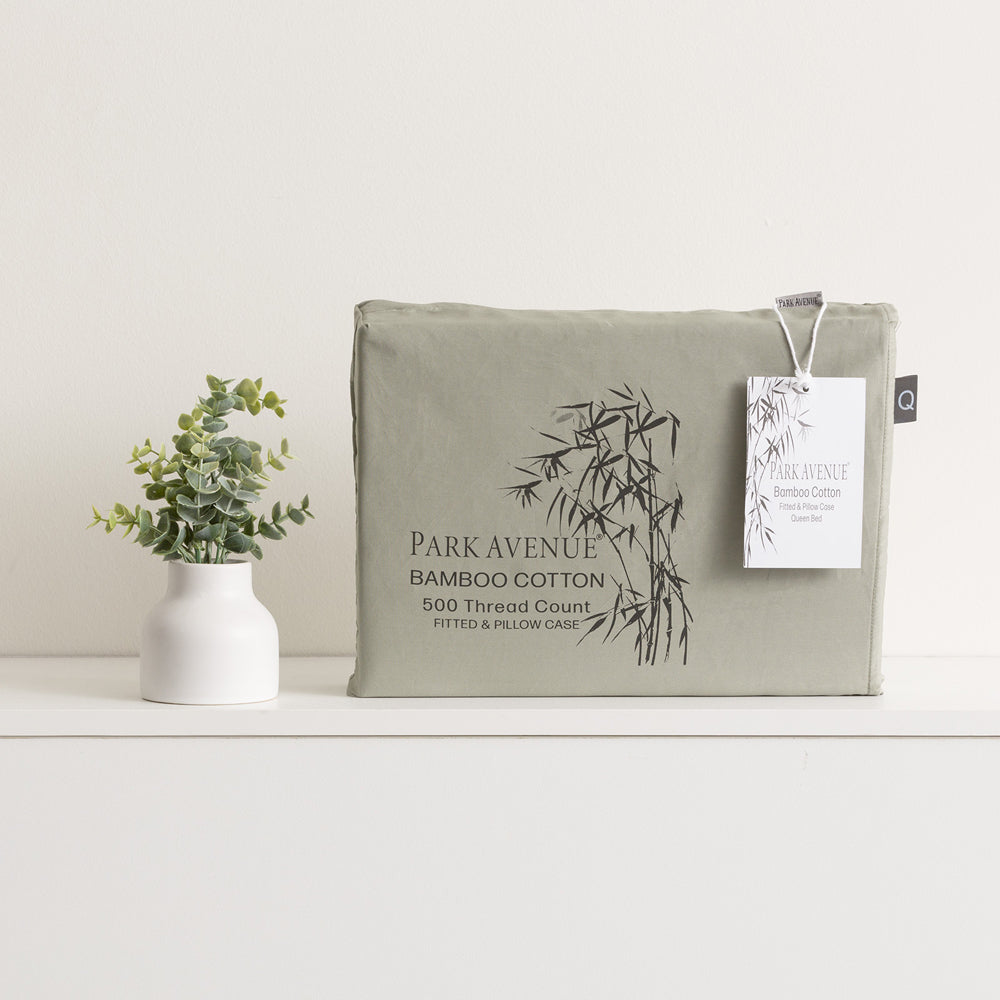 Park Avenue Queen 500TC Bamboo Cotton Sheet w/ 2x Pillowcases Set Bedding Jade — image 2