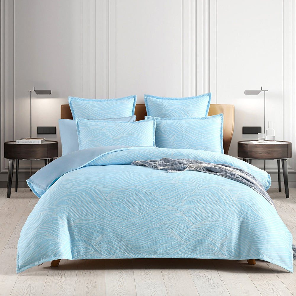 Renee Taylor Oscillate Jacquard Queen Quilt Cover w/ Pillowcases Bedding Set Sky — image 5