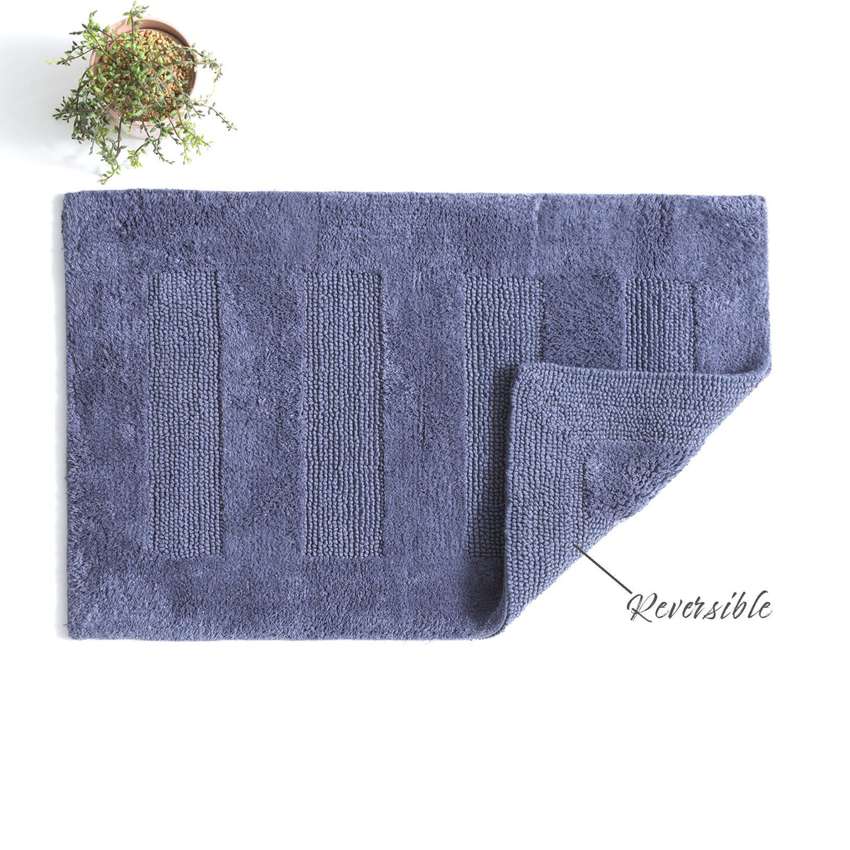 Renee Taylor Retreat 80cm Cotton Bathroom/Toilet Floor Mat/Rug Reversible Blue — image 2