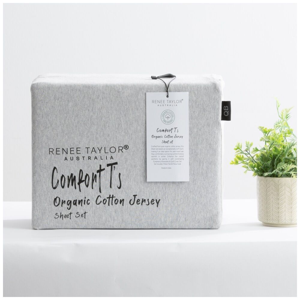 Renee Taylor Comfort T’s Organic Cotton Jersey Sheet Set Grey Marle — image 5
