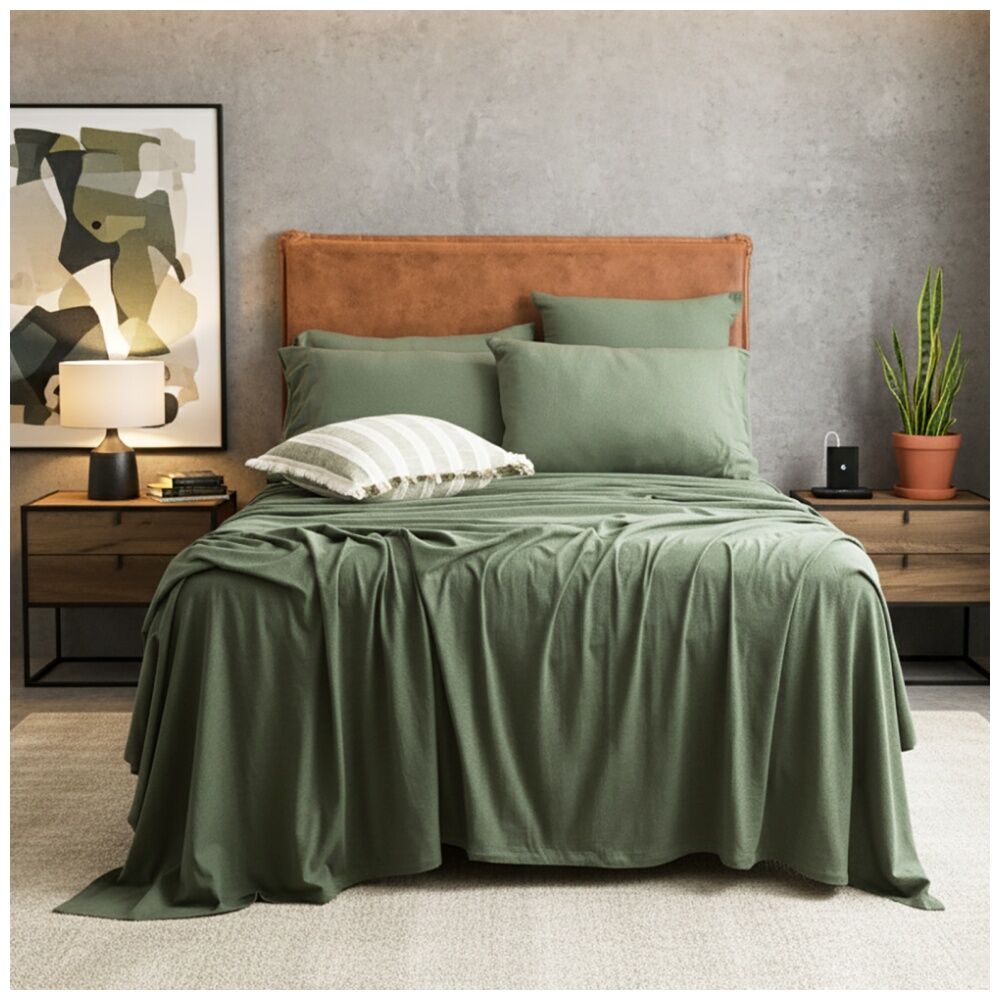 Renee Taylor Comfort T’s Organic Cotton Jersey Sheet Set Olive — image 2