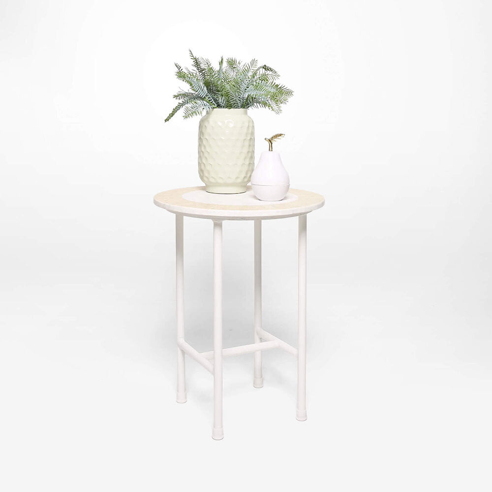 Rayell Marble Side Table Moroccan Magic Blush Marble/White Metal Legs 40x50cm — image 2