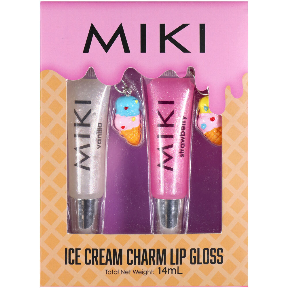 Miki Ice Cream Charm Lip Gloss - Glossy Finish For All Skin - Pink - 3y+