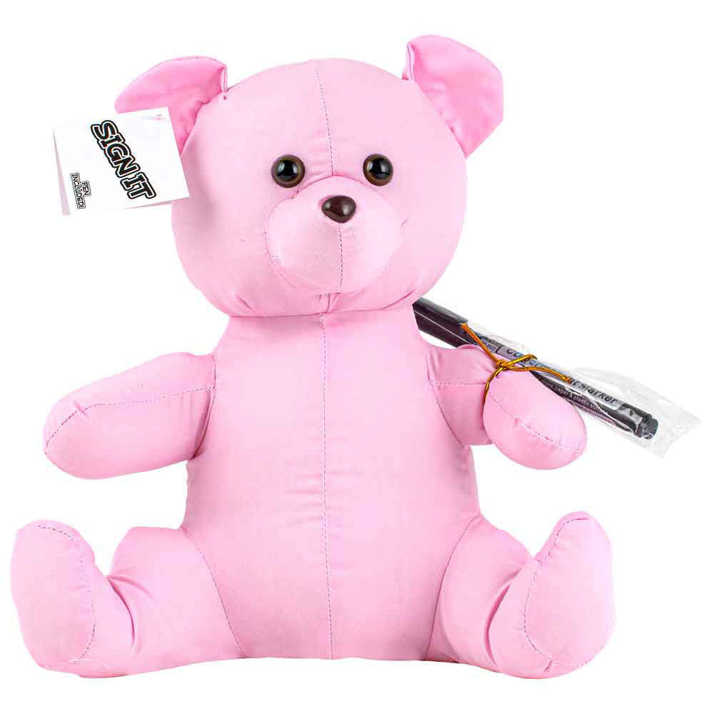 LMD Signature Bear Stuffed Animal Soft Toy w/ Marker Personalised Gift Pink 25cm