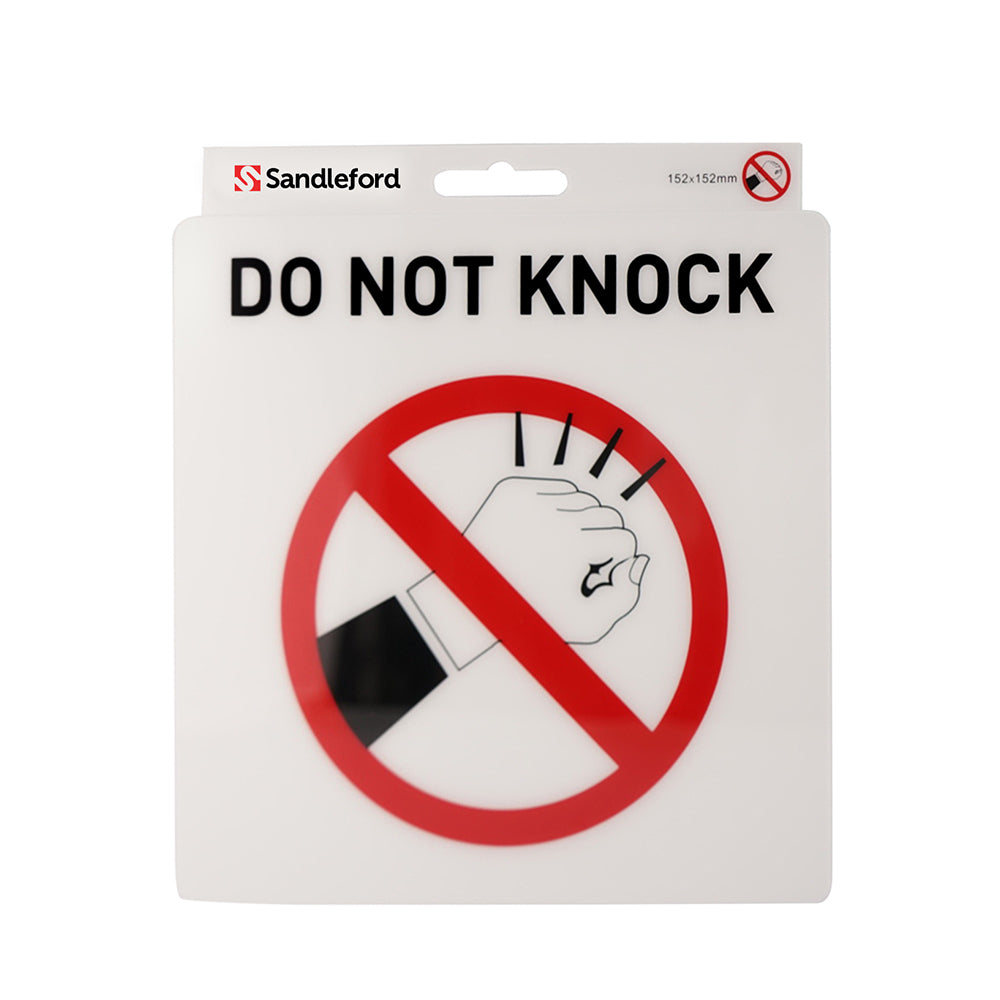 Sandleford Do Not Knock Sign 152x152x0.8mm Strong Self Adhesive Polycarbonate