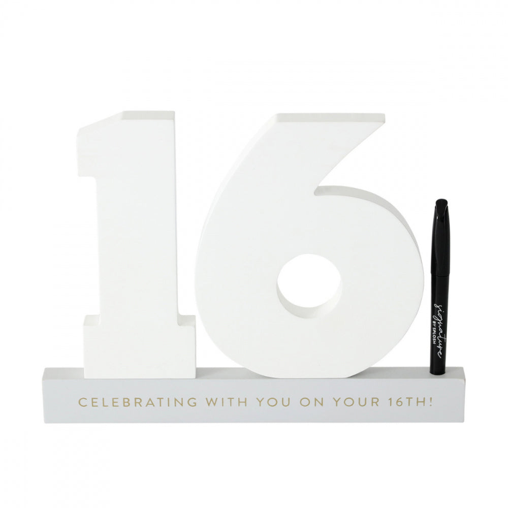 Splosh 16th Birthday Wooden Signature Number w/ Marker Keepsake 29x21cm White (2 Pack) — image 2
