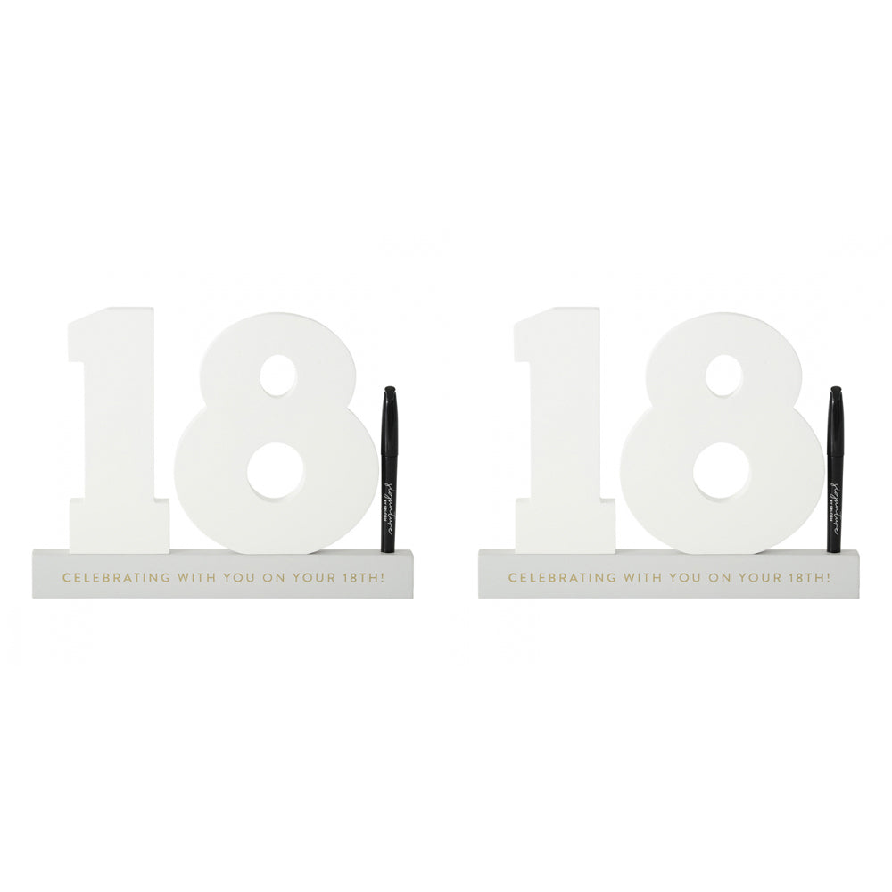 Splosh 18th Birthday Wooden Signature Number w/ Marker Keepsake 29x21cm White (2 Pack)