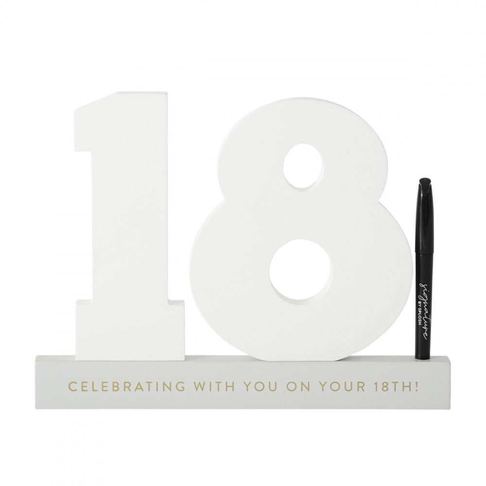 Splosh 18th Birthday Wooden Signature Number w/ Marker Keepsake 29x21cm White (2 Pack) — image 2