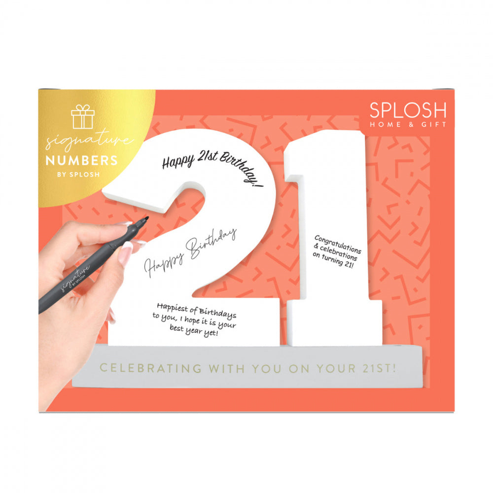 Splosh 21st Birthday Wooden Signature Number w/ Marker Keepsake 29x21cm White (2 Pack) — image 6