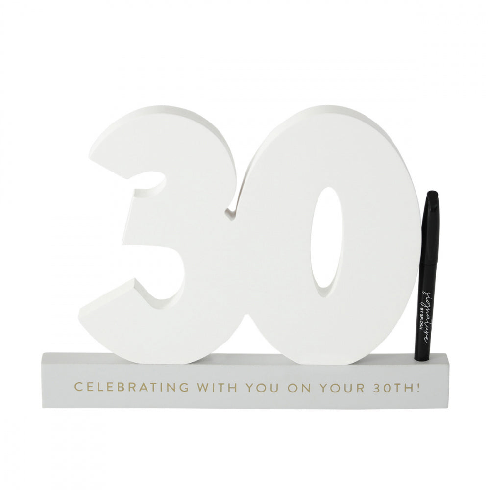Splosh 30th Birthday Wooden Signature Number w/ Marker Keepsake 29x21cm White