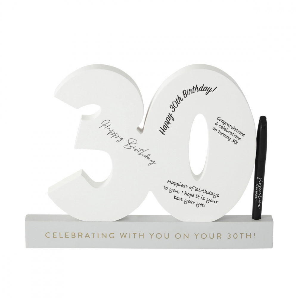 Splosh 30th Birthday Wooden Signature Number w/ Marker Keepsake 29x21cm White — image 4