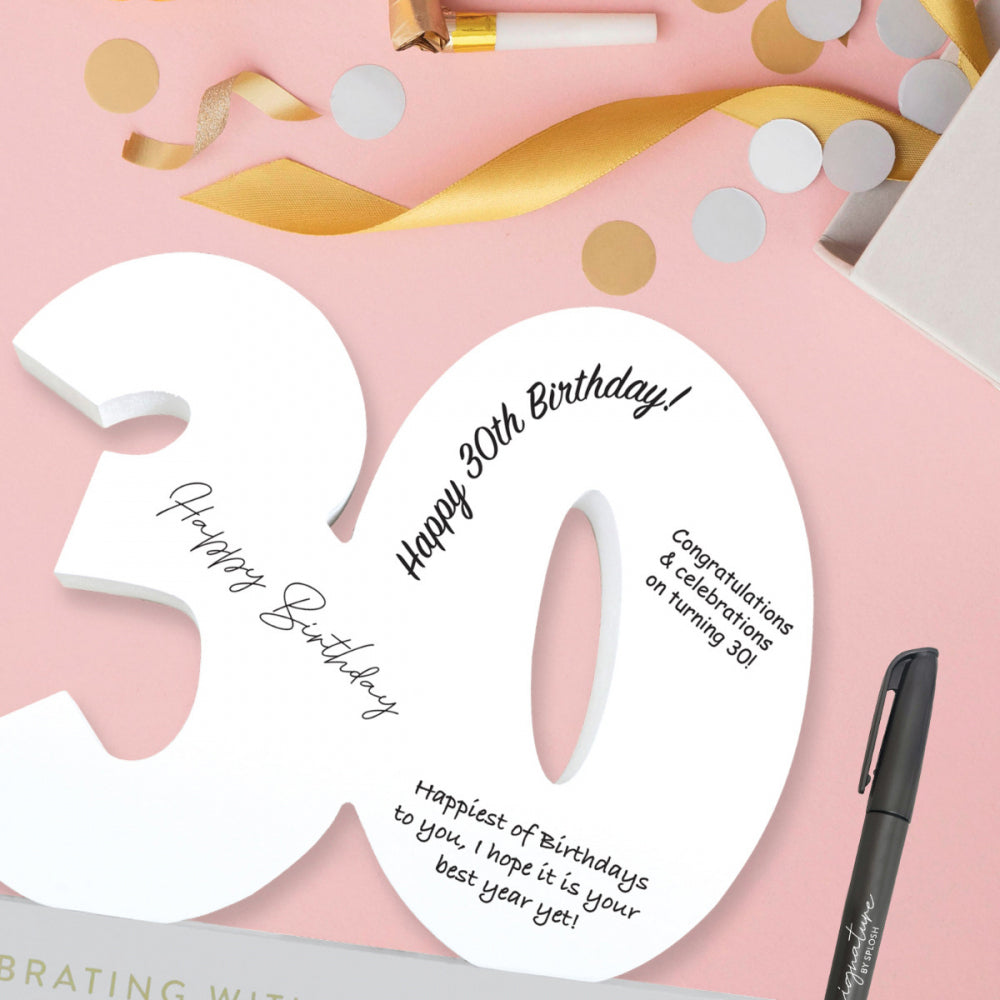 Splosh 30th Birthday Wooden Signature Number w/ Marker Keepsake 29x21cm White — image 6