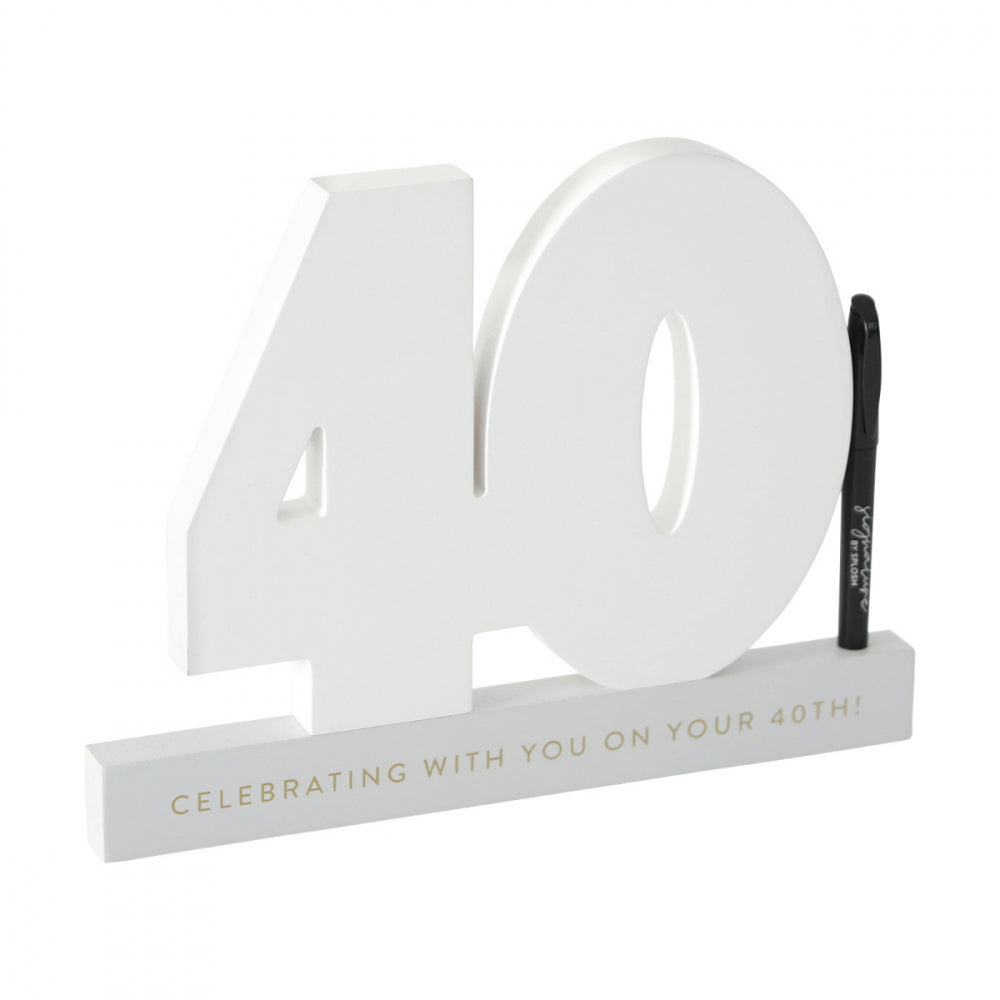 Splosh 40th Birthday Wooden Signature Number w/ Marker Keepsake 29x21cm White — image 2