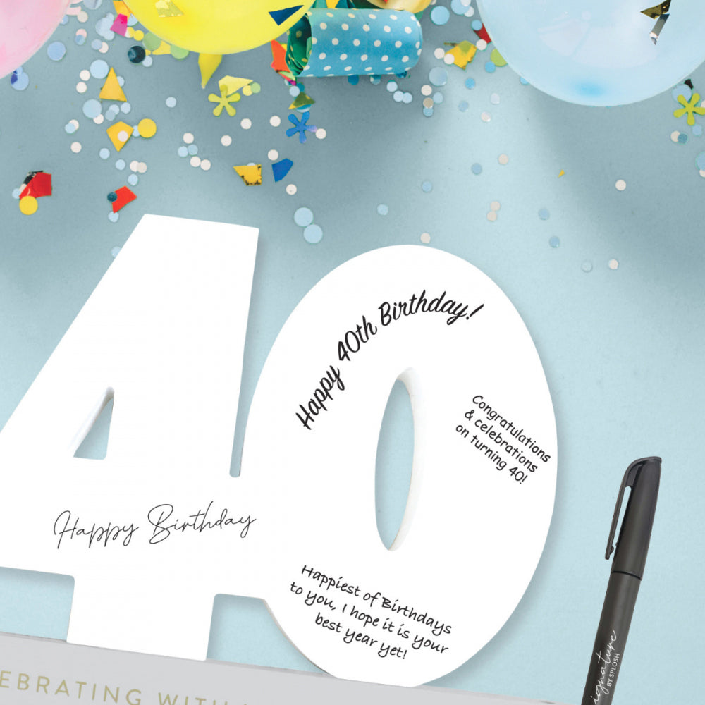 Splosh 40th Birthday Wooden Signature Number w/ Marker Keepsake 29x21cm White — image 6