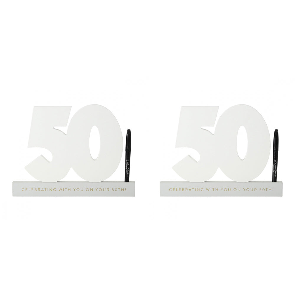Splosh 50th Birthday Wooden Signature Number w/ Marker Keepsake 29x21cm White (2 Pack)