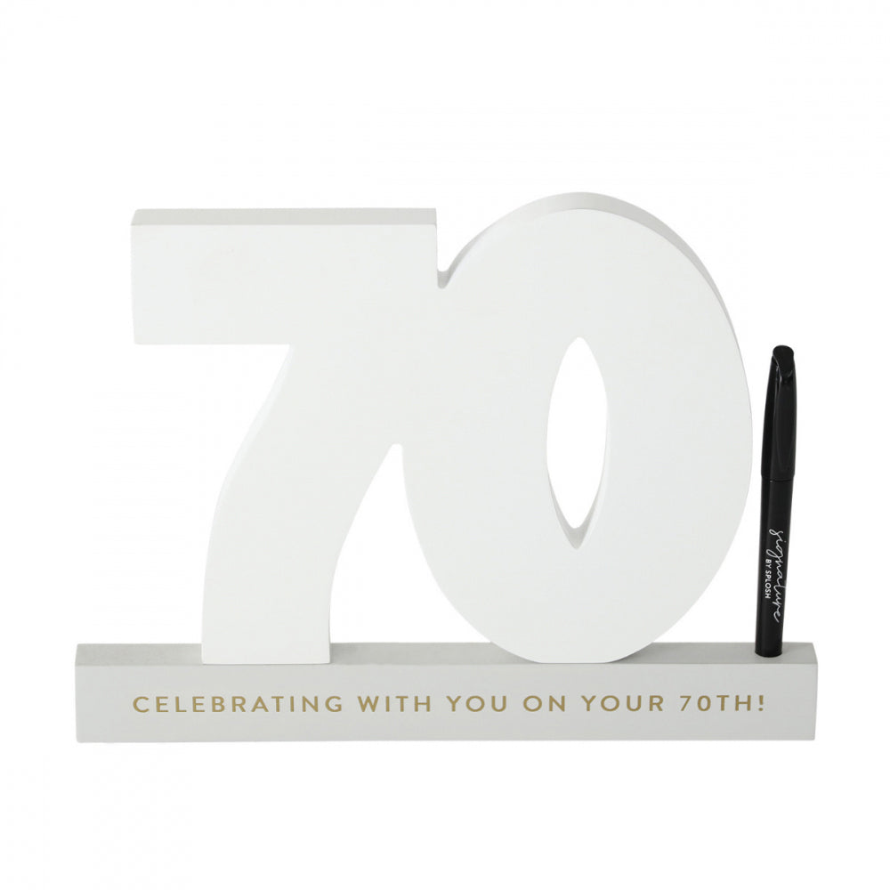 Splosh 70th Birthday Wooden Signature Number w/ Marker Keepsake 29x21cm White (2 Pack) — image 2