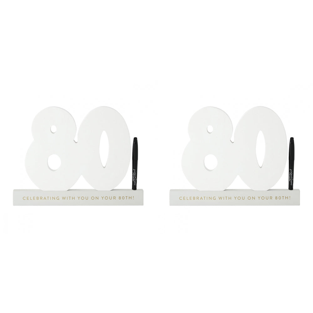 Splosh 80th Bday Wooden Signature Number w/ Marker Keepsake 27.5x23cm White (2 Pack)