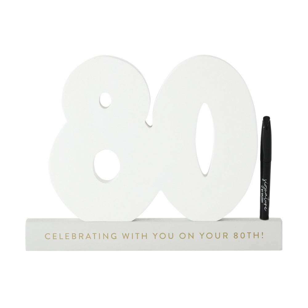 Splosh 80th Bday Wooden Signature Number w/ Marker Keepsake 27.5x23cm White (2 Pack) — image 2