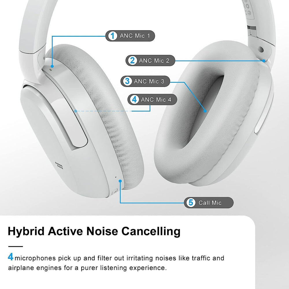 Silcron Active Noise Cancelling Bluetooth Headphones With 40H Playtime White — image 2