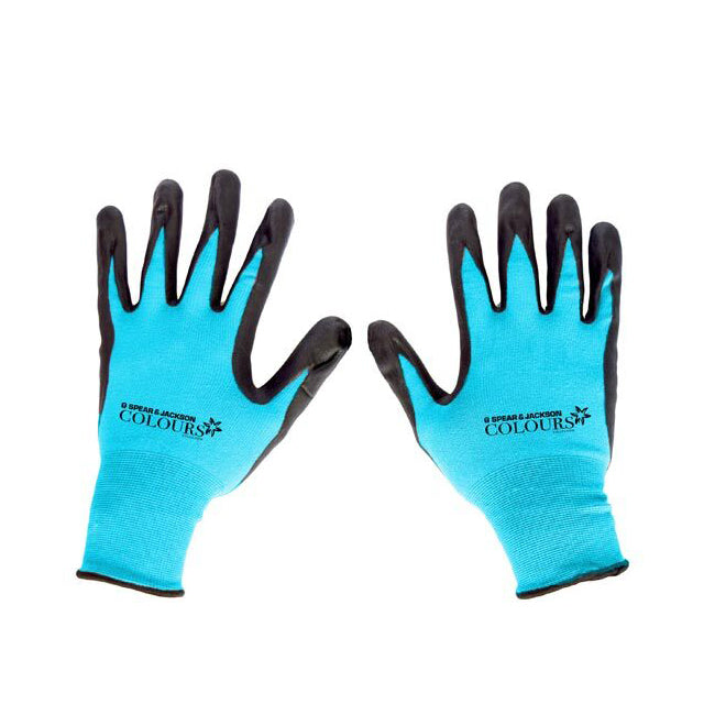 Spear & Jackson Colours Gardening Gloves Anti-Slip Coated Palm Garden Tool Blue
