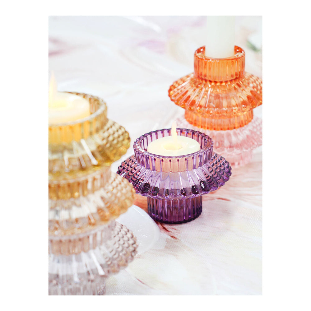 LVD Glass 8cm Double Sided Pillar/Taper Candle Holder Home Decor Display Lemonade — image 2