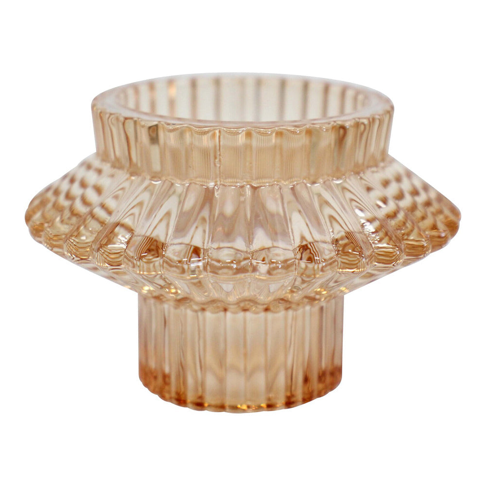 LVD Glass 8cm Double Sided Pillar/Taper Candle Holder Home Decor Display Toffee