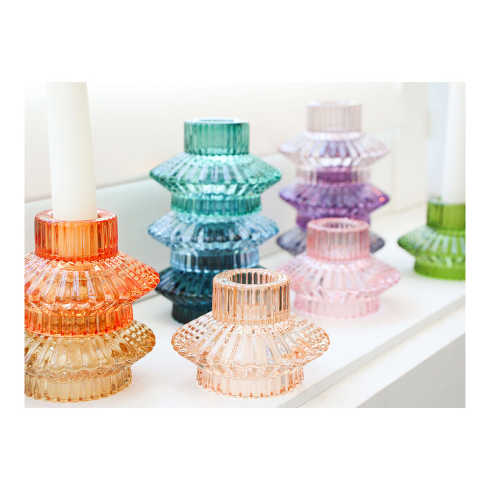 LVD Glass 8cm Double Sided Pillar/Taper Candle Holder Home Decor Display Mandarin — image 3