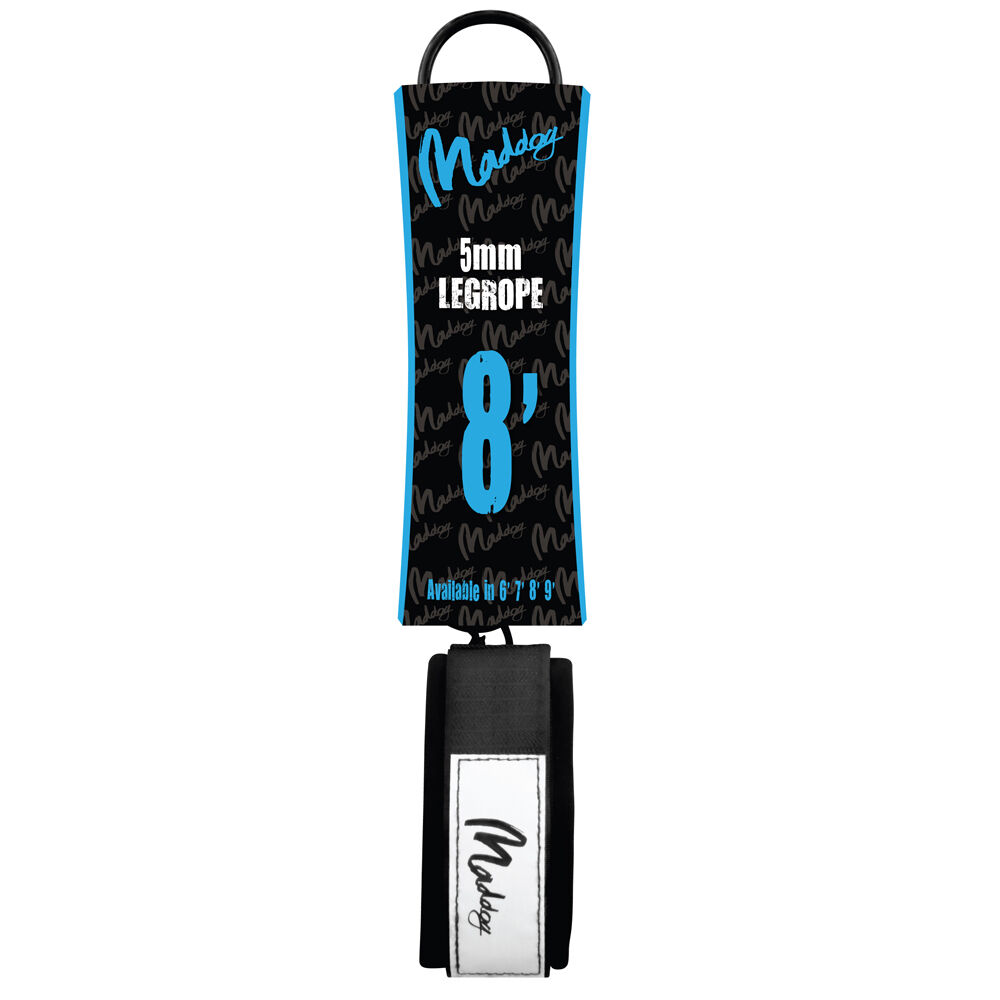 Maddog 8 Foot Black Basic Straight Soft Surfboard Leash w/ Neoprene Ankle Strap