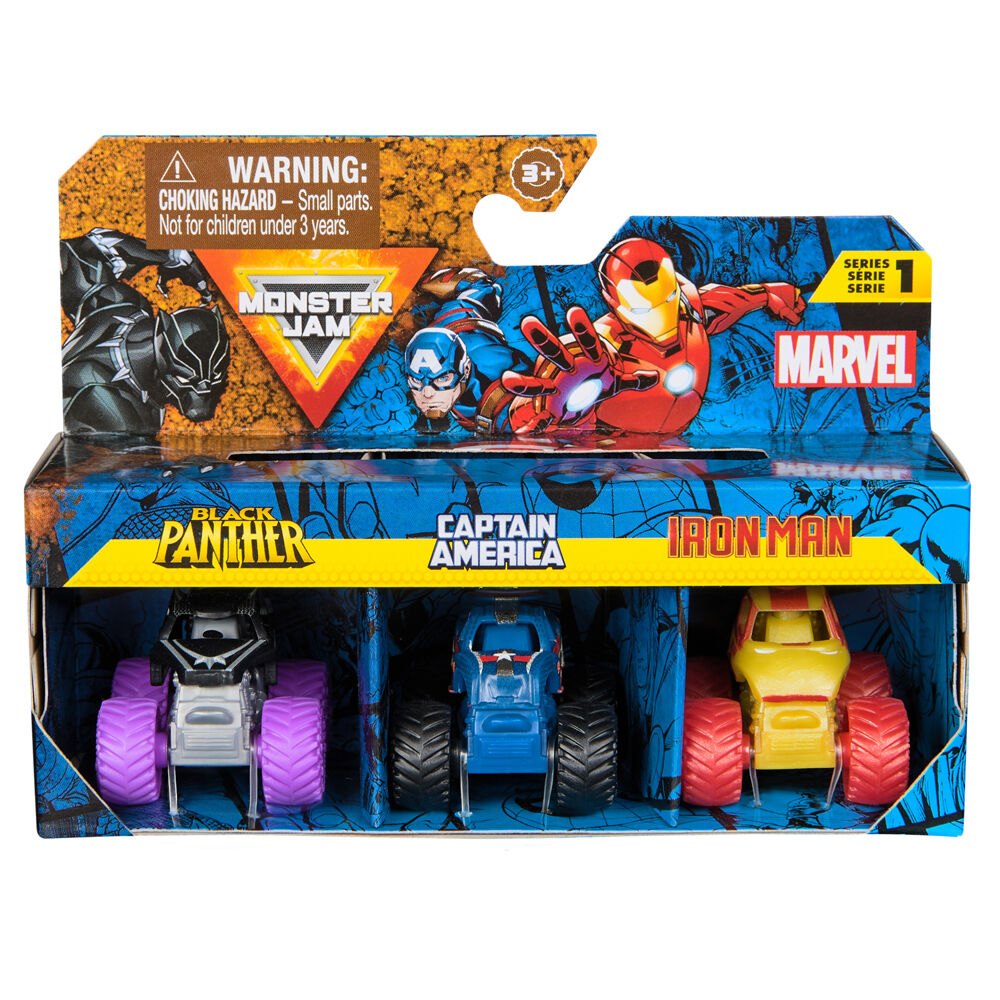 Monster Jam 3pc Mini Marvel Trucks Set Iconic Heroes Kids Children — image 3