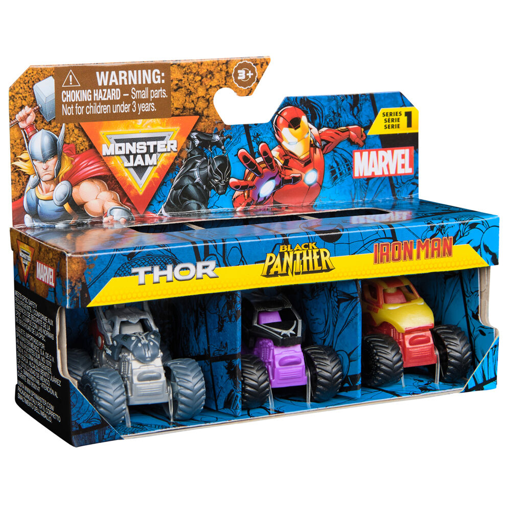 Monster Jam 3pc Mini Marvel Trucks Set Iconic Heroes Kids Children — image 5