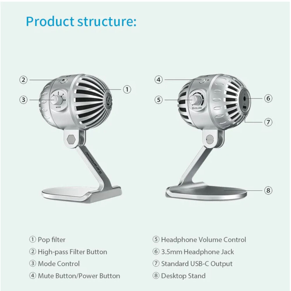 Saramonic SmartMic MTV500 USB-C Desktop Studio Microphone Recording for Mac PC — image 6